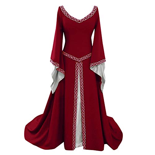 Komiseup Mittelalter Kleid Retro Viktorianische Renaissance Partykleid Mittelalter Kostüme Damen Cosplay Dress Gothic Hexenkleid Halloween Karneval Kostüm Vintage Fasching Kleid Set Große Größen 16 von Komiseup