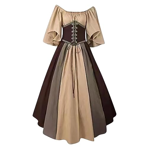 Komiseup Mittelalter Kleid Retro Viktorianische Renaissance Partykleid Mittelalter Kostüme Damen Cosplay Dress Gothic Hexenkleid Halloween Karneval Kostüm Vintage Fasching Kleid Set Große Größen 28 von Komiseup