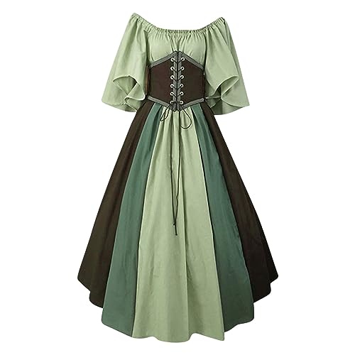 Komiseup Mittelalter Kleid Retro Viktorianische Renaissance Partykleid Mittelalter Kostüme Damen Cosplay Dress Gothic Hexenkleid Halloween Karneval Kostüm Vintage Fasching Kleid Set Große Größen 28 von Komiseup