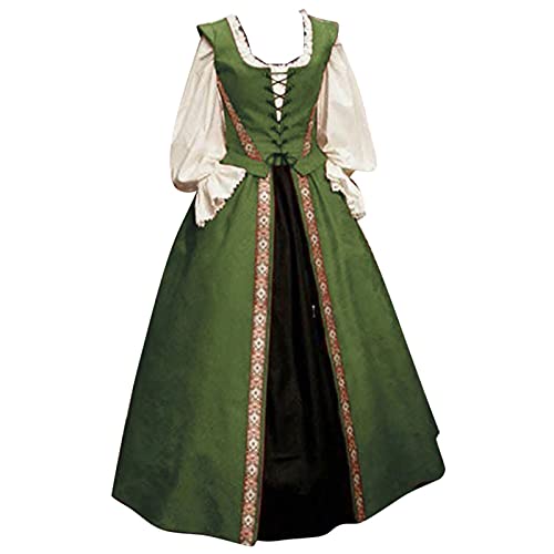 Komiseup Mittelalter Kleid Retro Viktorianische Renaissance Partykleid Mittelalter Kostüme Damen Cosplay Dress Gothic Hexenkleid Halloween Karneval Kostüm Vintage Fasching Kleid Set Große Größen 36 von Komiseup