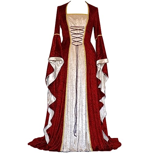 Komiseup Mittelalter Kleid Retro Viktorianische Renaissance Partykleid Mittelalter Kostüme Damen Cosplay Dress Gothic Hexenkleid Halloween Karneval Kostüm Vintage Fasching Kleid Set Große Größen 66 von Komiseup