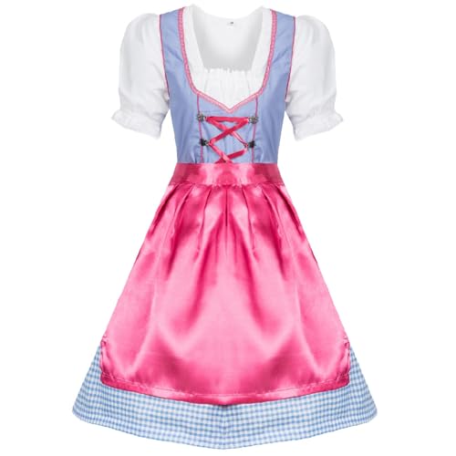 Komiseup Oktoberfest Kostüme Damen Deutsch Dirndl Kleider Set Traditionelle Oktoberfest Outfits Bier Mädchen Maid Plaid Schürze Fancy Dress Karneval Halloween Cosplay Role Play Faschingskostüme 35 von Komiseup