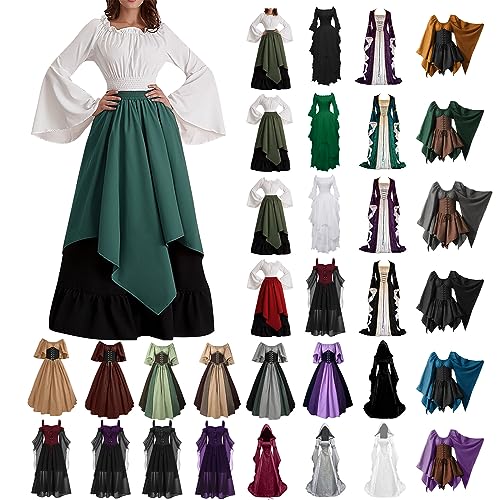 Vintage Hexenkleid Halloween Vampir Kostüm Frauen Übergröße Renaissance Kostüm Damen Mittelalter Kleid Halloween Kleid Damen Mittelalter Vintage Kleid Gothic Kleid von KonJim