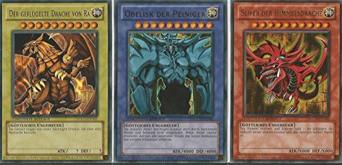 Konami Yu-Gi-O Egyptian Gods Cards Komplettset – Ultra Rare – Limited Edition – Slifer of the Heaven -DEG01 Obelisk of the Together -DEG02 The Winged Dragon of Ra YGLD-DEG03 Deutsche V. von KONAMI