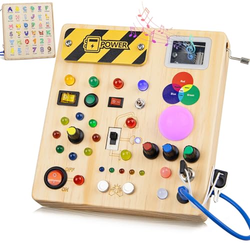 Konijiwa Montessori Busy Board 1 Jahr alt Kinder Activity Board Holzspielzeug Spielzeug Sensory Elektronisches Spielzeug für die Frühförderung für 1 2 3 4 Jahre alte Babys von Konijiwa