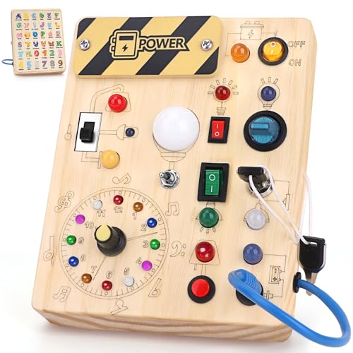 Konijiwa Montessori Spielzeug ab 1 Jahr Busy Board Activity Board Spielzeug ab 2 Jahre Holzspielzeug mit 10 Schalter 23 LED-Leuchten Spielzeug Sensory Learning Toys für 1 2 3 Jahre Jungen und Mädchen von Konijiwa