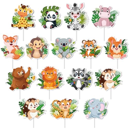 Konsait 30 Stück Safari Cupcake Topper Dschungel Safari Kuchendekorationen Wald Cupcake Topper Baby Shower Tier Kuchentopper Waldparty Tier Kuchentopper Dschungel Thema Geburtstagsdekorationen von Konsait