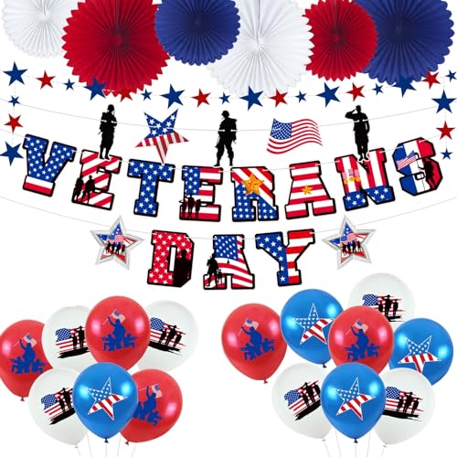 Veterans Day Dekorationen Veterans Day Banner Set, Konsait Happy Veterans Day Banner Luftballons Girlande für Veteranen Day Party Dekor, Veteranen Day Party Supplies von Konsait