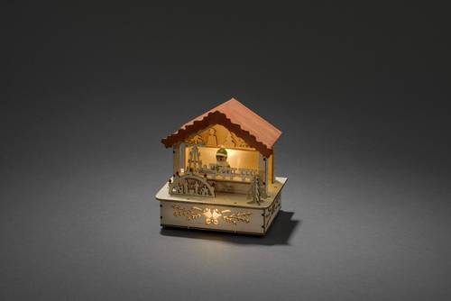 Konstsmide 2821-100 Holz-Figur Markt Warmweiß LED Natur, Orange Indirekter Lichtaustritt, mit Schal von Konstsmide