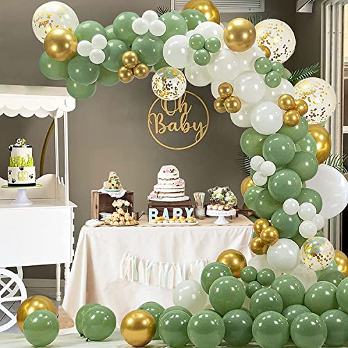 Luftballons Girlande,Avocado Grün Ballons Set, 137 Stück Weiß Haut Retro Grüne Ballon Arch Kit Dekorationen Set mit Metallischen Gold Ballons für Baby Shower Deko, Geburtstag Party von Konxi