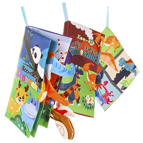 Koo-dib, stoffbuch Baby, Baby Spielzeug 6 Monate, fühlbuch Baby, babybuch, knisterbuch Baby, Quiet Book ab 1 Jahr, babyspielzeug 0-6 Monate, 3D-Tiere, 3PC Dinosaurierschwänze mit Tonpapier innen. von Koo-dib