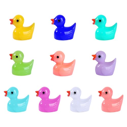 Koonafy 10 Pcs Mini Harz Enten 10 Farben Miniatur Harz Enten Mini Resin Duck für Miniaturfiguren GartenLandschaft Puppenhaus Ornament DIY-Zubehör Miniaturstatuen und Heimdekora von Koonafy