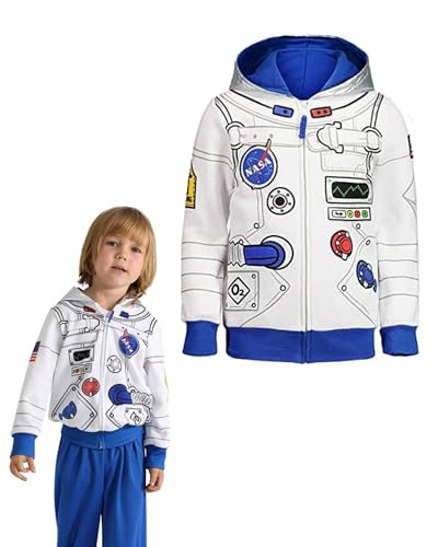 Astronauten-Kostüm-Jacke für Kinder, Weltraumfahrer, Neuheit, Druck, Reißverschluss, Kapuzenpullover, Pilot-Bomberjacke, Herbst-/Winter-Baseballjacke, Kapuzen-Sweatshirt für Jungen und Mädchen, von Koongso