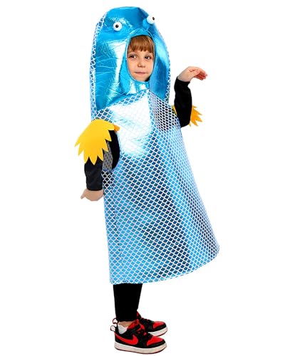 Fischkostüm für Kinder, Jungen und Mädchen, lustiges Meerestier-Glitzerkostüm, blau, glänzend, Fischschuppen-Druck, Outfit, Halloween, Motto-Party, Schule, Bühne von Koongso