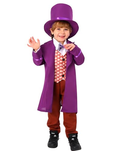 Jungen Schokoladenfabrik Wonka Kostüm, Kinder Wonka Film Schokoladenfabrik Besitzer Halloween Outfit Welttag Verkleidung von Koongso