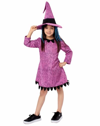 Kinder-Albtraum-Weihnachtsschock-Kostüm, kleiner Geist, Schock, violettes Kleid mit spitzem Hut für Mädchen, Halloween, Verkleidung, Bühne, Rollenspiel, Party-Requisiten von Koongso