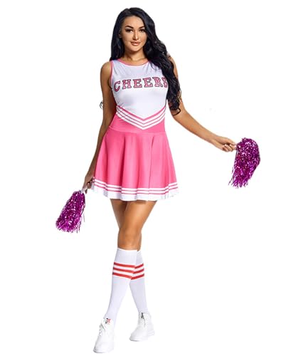 Koongso Cheerleader-Kostüm für Damen, ärmelloses Kleid mit Schlauchsocken, Pompons, Weltmeisterschaft, Sporttag, Cheer, Uniform, Tanz, Musik, Party, Halloween-Outfit von Koongso