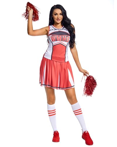 Koongso Cheerleader-Kostüm für Erwachsene, Damen, Sporttag, Cheerleader-Rock, Set mit Socken, Pompons, Weltmeisterschaft, Uniform, Tanzparty, Verkleidung von Koongso