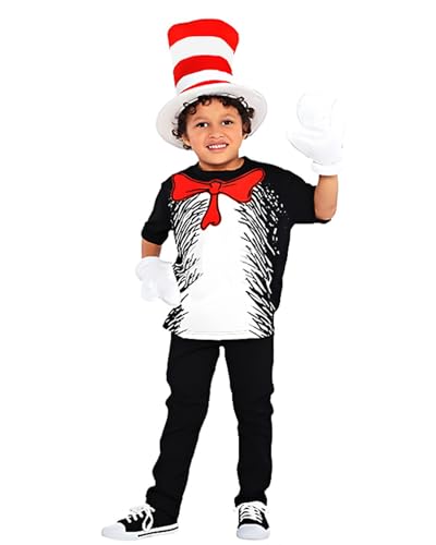 Koongso Dr. Seuss Kinderkostüm mit Katzenmotiv, Rollenspiel-Outfit mit Hut, Kopfbedeckung für Jungen und Mädchen, Bühnenverkleidung, Weihnachten, Halloween, Partykleidung von Koongso