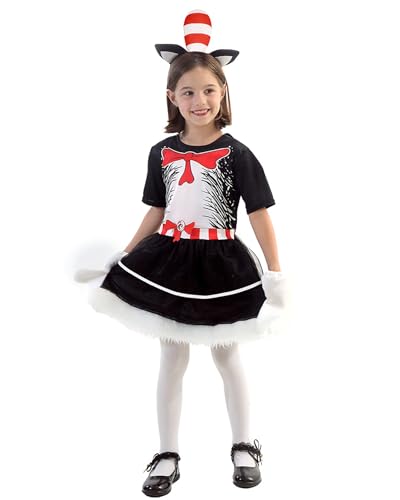 Koongso Dr. Seuss Kinderkostüm mit Katzenmotiv, Rollenspiel-Outfit mit Hut, Kopfbedeckung für Jungen und Mädchen, Bühnenverkleidung, Weihnachten, Halloween, Partykleidung von Koongso