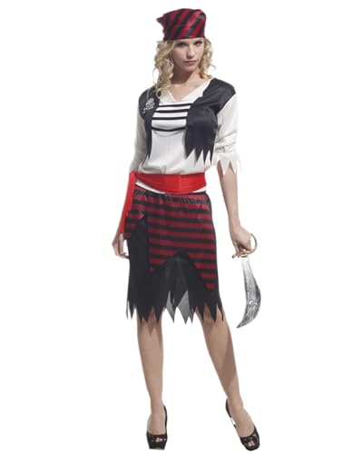 Koongso Erwachsenenkostüm Piratenkostüm Damen Freibeuter Mittelalter Vintage Kleid Halloween Karneval Rollenspiel Party Outfit Bühnenrequisiten mit Kopfbedeckung Schal Bandana Gürtel von Koongso