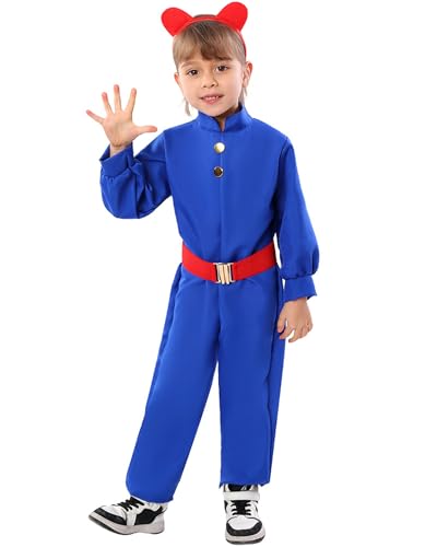 Koongso Gum-Chewing Mädchen Halloween-Kostüm, goldenes Ticket-Sieger-Kostüm für Kinder, fette Blaubeere, Cosplay-Overall mit Gürtel-Stirnband von Koongso