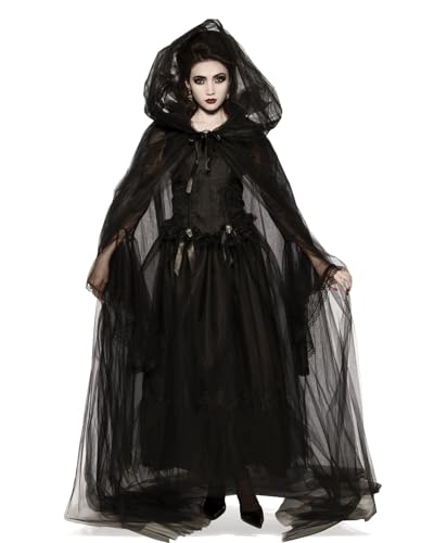 Koongso Halloween-Kostüm für Damen, Hexe, Vampir, gruselig, Geisterbraut mit Umhang, Schleier, Hut, Halloween, Bühne, Rollenspiel, Outfit, gruselige Party-Requisiten von Koongso