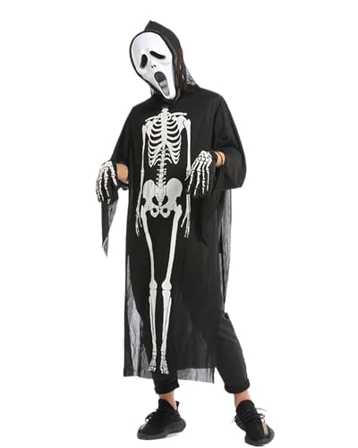 Koongso Halloween-Kostüm für Erwachsene, Horror Sensenmann Geist Maske Totenkopf Robe Handschuhe Karneval Party Dress Up Anzüge von Koongso