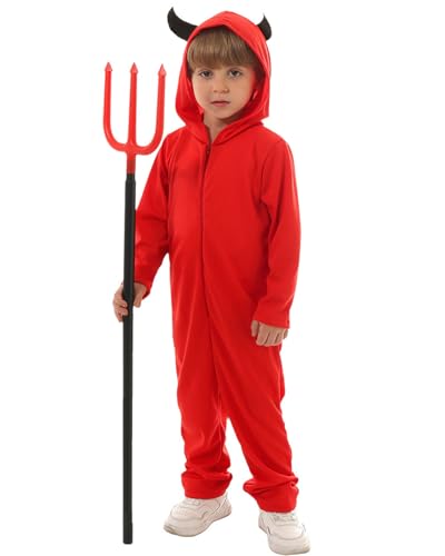 Koongso Halloween-Teufelskostüm für Kinder, Satanischer Dämon, Rollenspiel-Outfit mit Teufels-Heugabel-Requisite für Jungen und Mädchen, Karneval, Schule, Bühne, Neuheit Verkleidungsset von Koongso