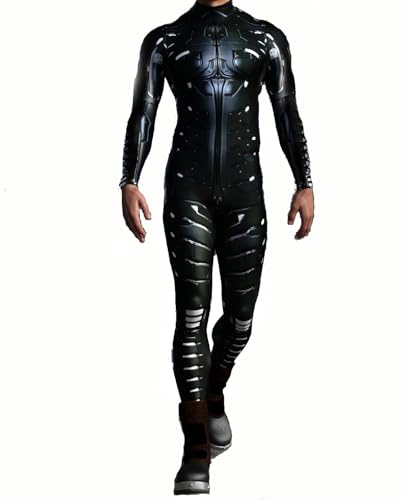 Koongso Herren Roboter Superheld Halloween Kostüm Overall Unisex Erwachsene Onesie 3D Schwarz Superheld Battle Suit Skinny Catsuit Roboter Cosplay Zentai Bodysuit von Koongso