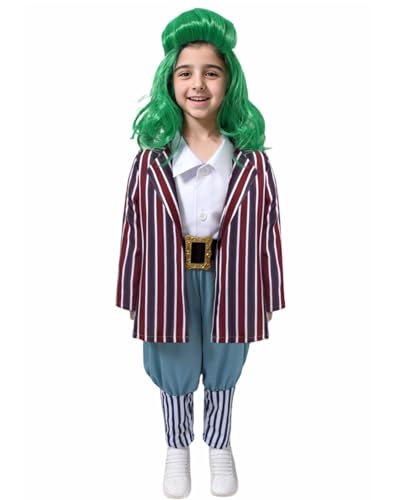 Koongso Jungen Schokoladenfabrik Arbeiter Kostüm, Kinder Oompa Loompa Buch Charakter Halloween Cosplay Outfit mit Perücke von Koongso