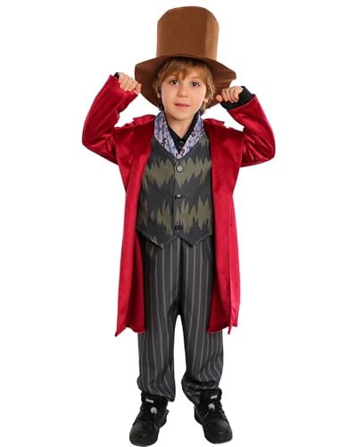 Koongso Jungen Schokoladenfabrik Wonka Filmkostüm, Kinder-Schokoladenfabrik, verantwortlicher Besitzer Wonka, Cosplay, Jacke, Hose, Outfit von Koongso