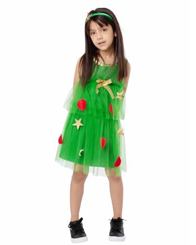 Koongso Kinder Mädchen Weihnachtskostüm grüner Weihnachtsbaum, ärmelloses Tüllkleid mit Sternen-Stirnband, Weihnachten, Rollenspiel, Party, Verkleidung, Schule, Bühne, Foto-Outfit von Koongso