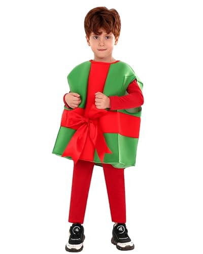 Koongso Kinder-Weihnachtskostüm, Weihnachtsmann-Süßigkeiten-Geschenkbox, Schleifenknoten, ärmelloses Outfit für Jungen und Mädchen, Weihnachtsfeier, Karneval, Schule, Bühne, lustiges Verkleiden von Koongso