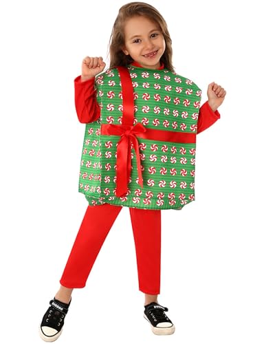 Koongso Kinder-Weihnachtskostüm, Weihnachtsmann-Süßigkeiten-Geschenkbox, Schleifenknoten, ärmelloses Outfit für Jungen und Mädchen, Weihnachtsfeier, Karneval, Schule, Bühne, lustiges Verkleiden von Koongso