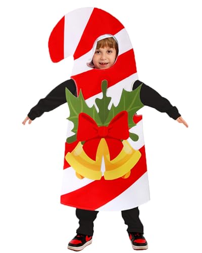 Koongso Kinder-Weihnachtskostüm, lustig, Lebkuchenglocke, Zuckerstange, gestreift, Outfit für Kinder, Weihnachten, Party, Schule, Festival, Bühnenverkleidungsset für Jungen und Mädchen von Koongso