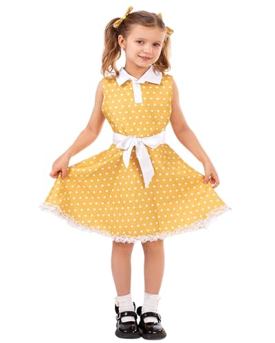 Koongso Mädchen Gabby Gabby Puppe Halloween Kostüm Mädchen 1950er Vintage Polka Dot Kleid Gelb Retro Rockabilly Ärmellos Geburtstag Party Abschlussball Kleid Freizeitkleid von Koongso