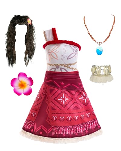 Koongso Mädchen Island Tribe Prinzessin Kostüm, Ozean Abenteuer Prinzessin Fransen Kleid mit Perücke Halskette Geburtstag Party Dress Up Hawaii Strand Outfit von Koongso