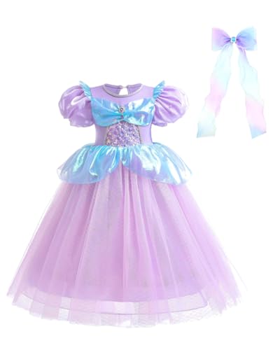 Koongso Mädchen Kleider Kleine Meerjungfrau Prinzessin Pailletten Tüll Tutu Kleid mit Zubehör Set Blumenmädchen Lila Fasching Kleider für Halloween Weihnachten Cosplay Geburtstagsfeier 100 von Koongso