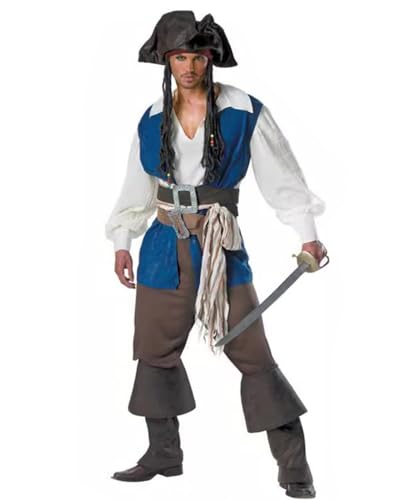 Koongso Piratenkostüm für Erwachsene, Halloween, Herren, mittelalterlicher Freibeuter, Wikinger, Kapitän, Seemann, Rollenspiel, Verkleidungsset für Karneval, Piraten-Mottoparty, Bühne von Koongso