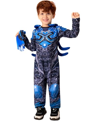 Koongso Superhelden-Käfer-Kostüm für Kinder, Jungen, Filmfigur, Deluxe, blauer Overall und Maske, Rucksack, Halloween, Comic, Motto-Party, Verkleidungsset, Schulbühne, Requisiten von Koongso