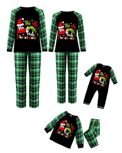 Koongso Weihnachtspyjama mit passendem Familien-Motiv, Motiv: grünes Monster, Jammies-Set, Nachtwäsche für Erwachsene und Kinder, Mama, Größe XXL, Grünes Monster03, XXL von Koongso