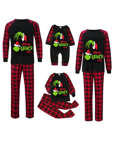 Koongso Weihnachtspyjama mit passendem Familien-Motiv, Motiv: grünes Monster, Jammies-Set, Nachtwäsche für Erwachsene und Kinder, Väter, Größe XXL, Grünes Monster04, XXL von Koongso