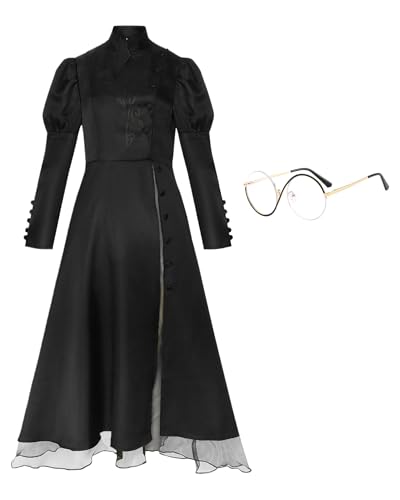 Koongso Wicked Elphaba Kostüm für Damen Erwachsene Wicked Black Dress Elphabas Brille Gothic Partykleid Halloween Böse Hexe Cosplay Outfit von Koongso