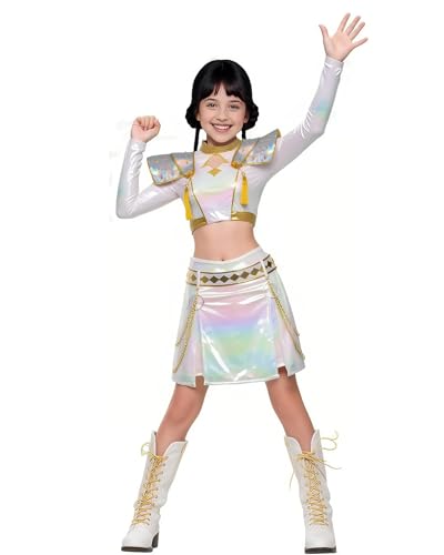 Mädchen Anime Dämonenjagd Kostüm, K-Pop Idol Zoey Metallic Sparkly Bühnenoutfits Komplettes Set für Halloween Cosplay Party Performance Mädchen Anime Dämonenjagd Kostüm, K-Pop Idol Zoey Metallic Sparkly Bühnenoutfits Komplettes Set für Halloween Cosplay Party Performance von Koongso