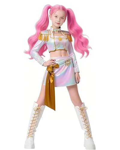 Mädchen K-Pop Dämonenjagd Bühnenkostüm, Anime Hunter Idol Mira Metallic Sparkly Performance Outfits Halloween Cosplay Party Dress Up Mädchen K-Pop Dämonenjagd Bühnenkostüm, Anime Hunter Idol Mira Metallic Sparkly Performance Outfits Halloween Cosplay Party Dress Up von Koongso