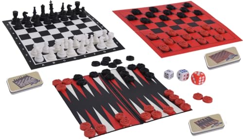 Reisespiel in Metalldose Klassiker Schach Dame Backgammon 3 Dosen im Set Brettspiel Spiel von Koopman International B.V.