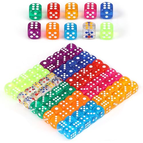 Würfel Set mit Kreative Farben 12mm Transparente, 10 STK./Farbe, Acryl Sechsseitige Spielwürfel für Zuhause, Partyspiele und Tischspiele von Koorium