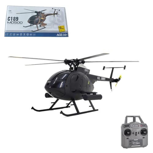 C189 Ferngesteuerter Hubschrauber, MD500 2,4G 6CH 1:28 Bürstenloser Motor RC Hubschrauber Single Blade Flybarless Remote Hubschrauber RTF mit optischer Flusslokalisierung (Schwarz(1 Batterie)) von Kopeetechy