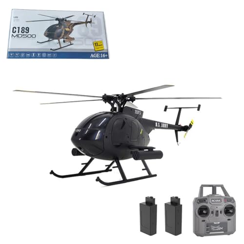 C189 Ferngesteuerter Hubschrauber, MD500 2,4G 6CH 1:28 Bürstenloser Motor RC Hubschrauber Single Blade Flybarless Remote Hubschrauber RTF mit optischer Flusslokalisierung (Schwarz(2 Batterien)) von Kopeetechy